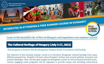 Dziedzictwo kulturowe Węgier, szkoła letnia na Uniwersytecie w Peczu (3-17 lipca 2022)